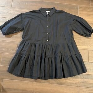 Free People Misha Mini Dress - Black Button-Up Tiered Dress